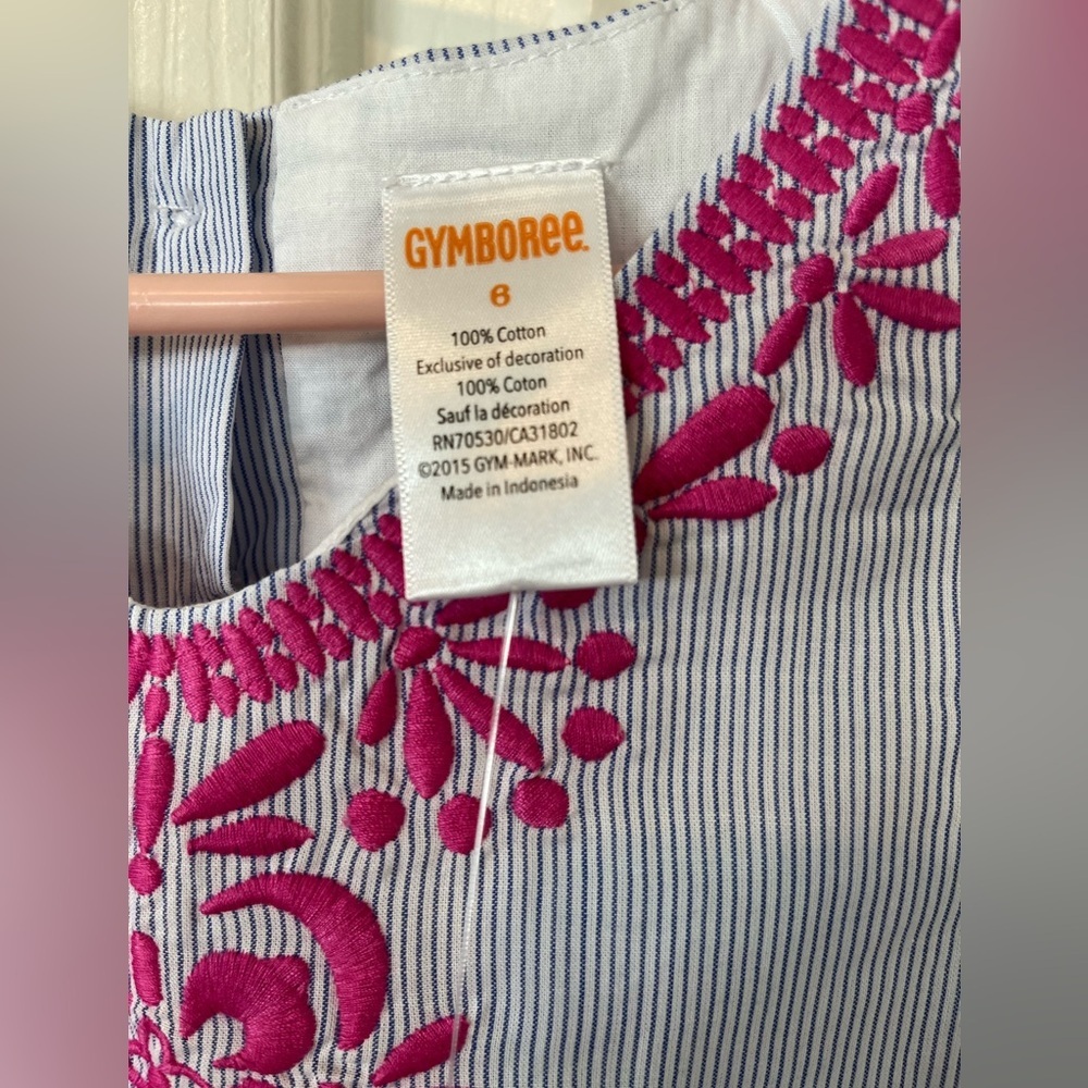 Girls size 6 blue pinstripe dress with pink details from Gymboree, NWT - Picture 6 of 11